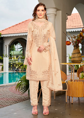 3 Pc Cream Silk Suit Set