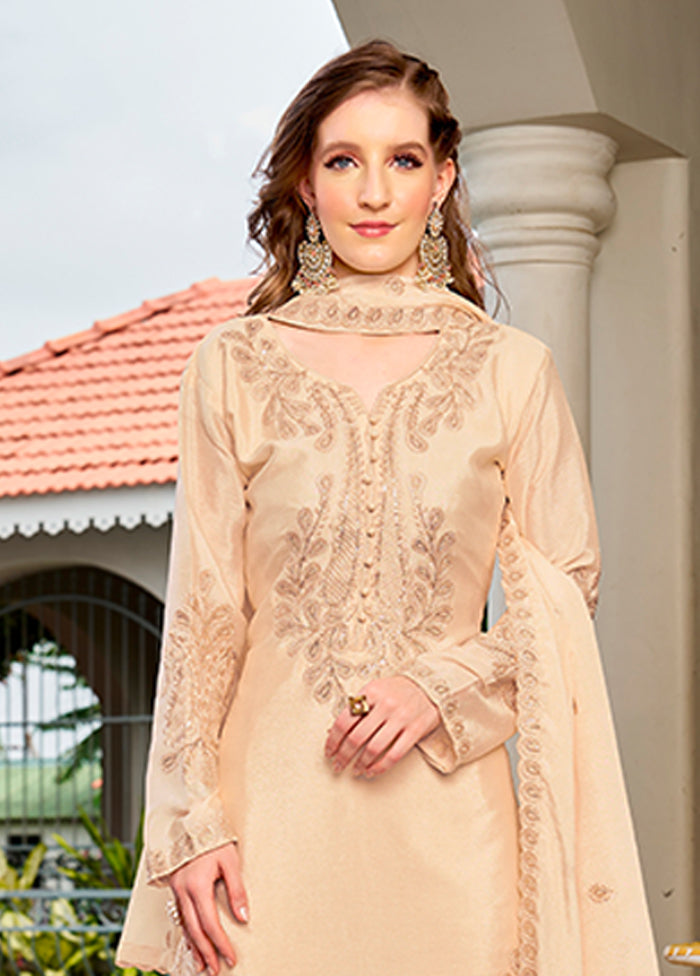 3 Pc Cream Silk Suit Set