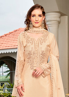 3 Pc Cream Silk Suit Set