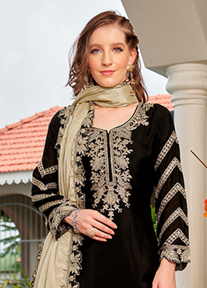 3 Pc Black Silk Suit Set