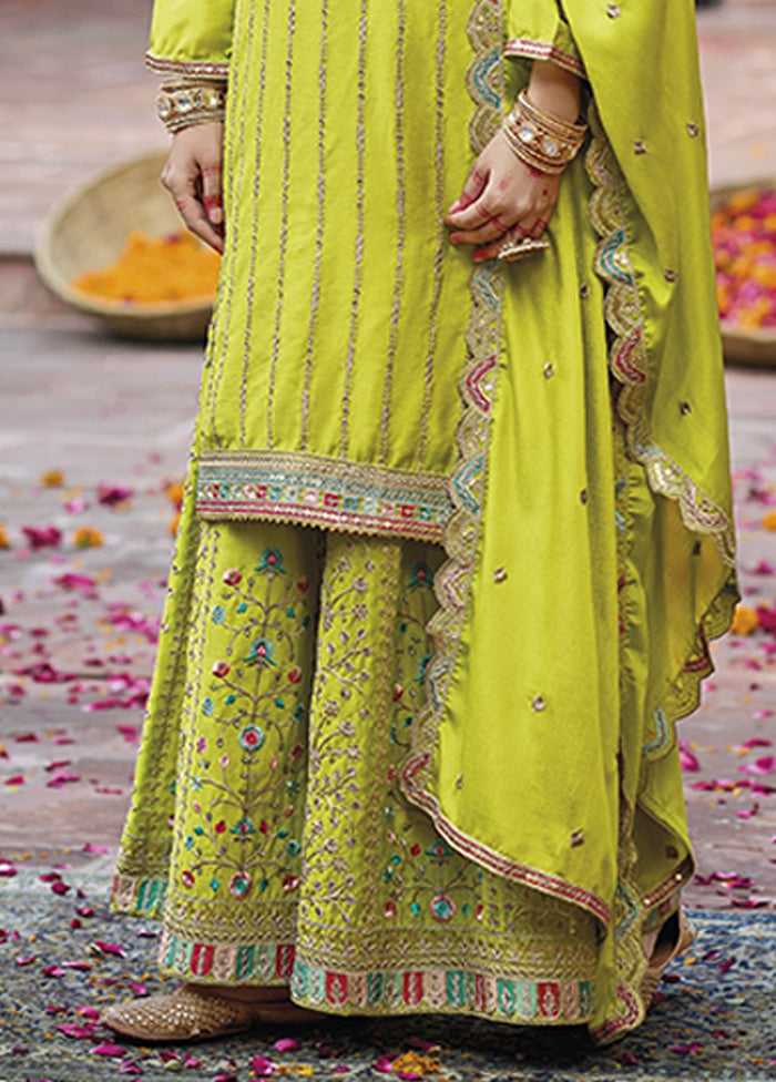3 Pc Yellow Silk Plazzo Suits Set