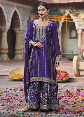 3 Pc Purple Silk Plazzo Suits Set