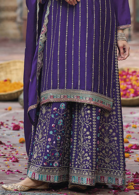 3 Pc Purple Silk Plazzo Suits Set