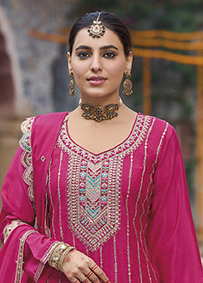 3 Pc Pink Silk Plazzo Suits Set
