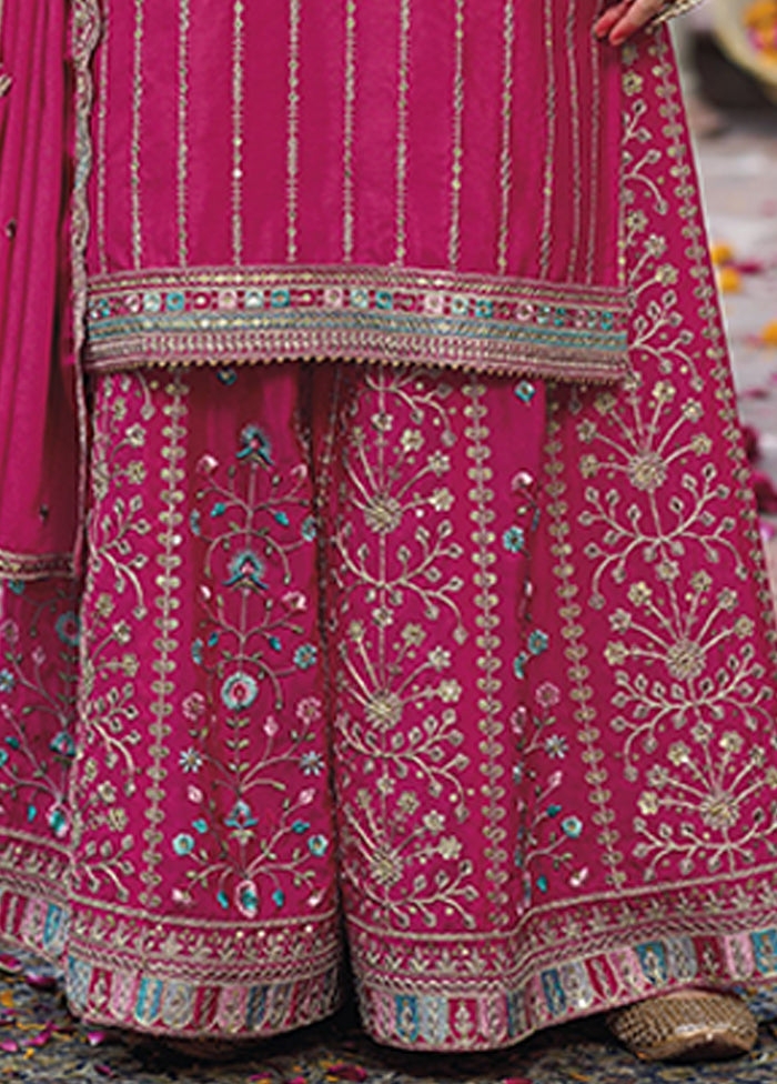 3 Pc Pink Silk Plazzo Suits Set