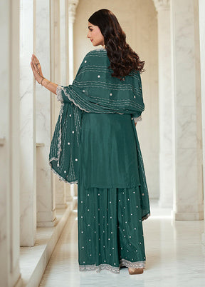 3 Pc Green Silk Plazzo Suits Set