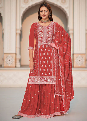 3 Pc Brown Silk Plazzo Suits Set