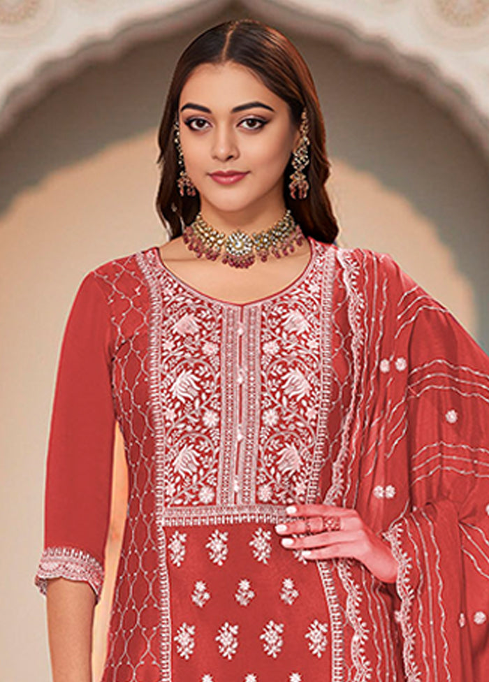 3 Pc Brown Silk Plazzo Suits Set