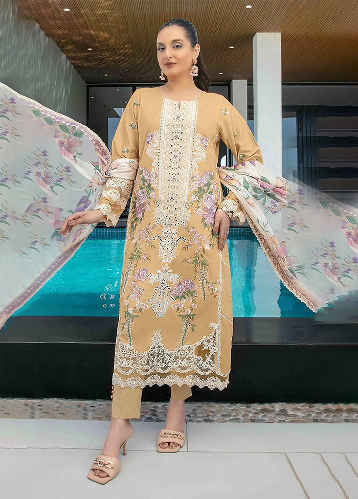 3 Pc Yellow Cotton Suit Set