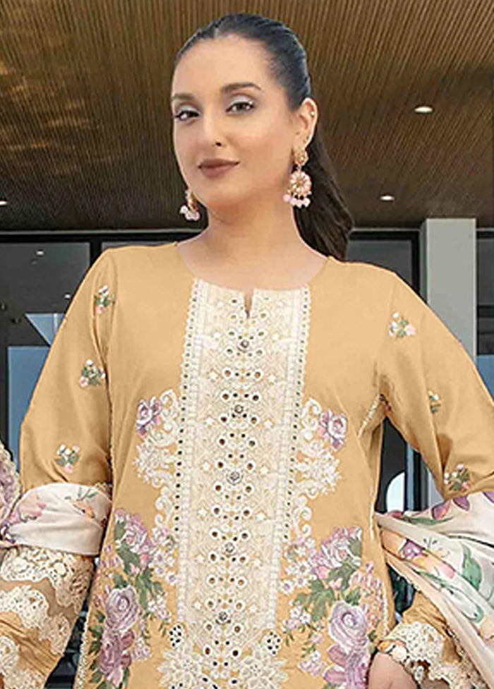 3 Pc Yellow Cotton Suit Set