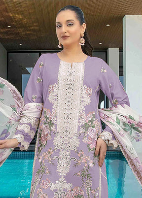 3 Pc Purple Cotton Suit Set
