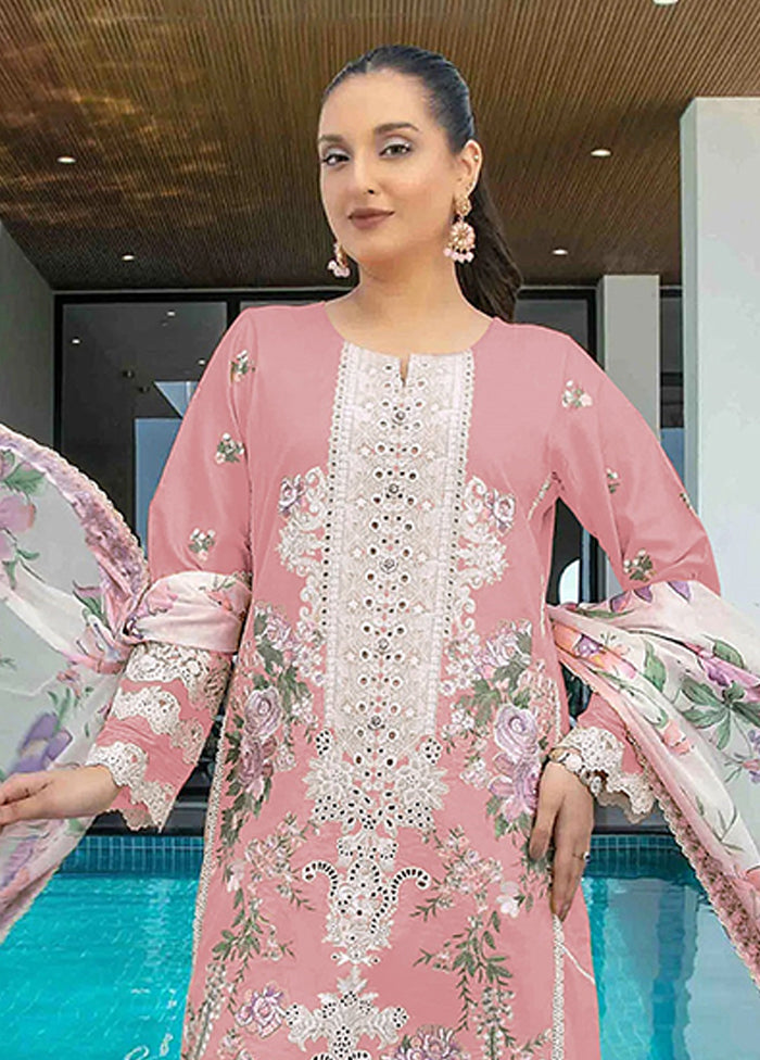 3 Pc Pink Cotton Suit Set