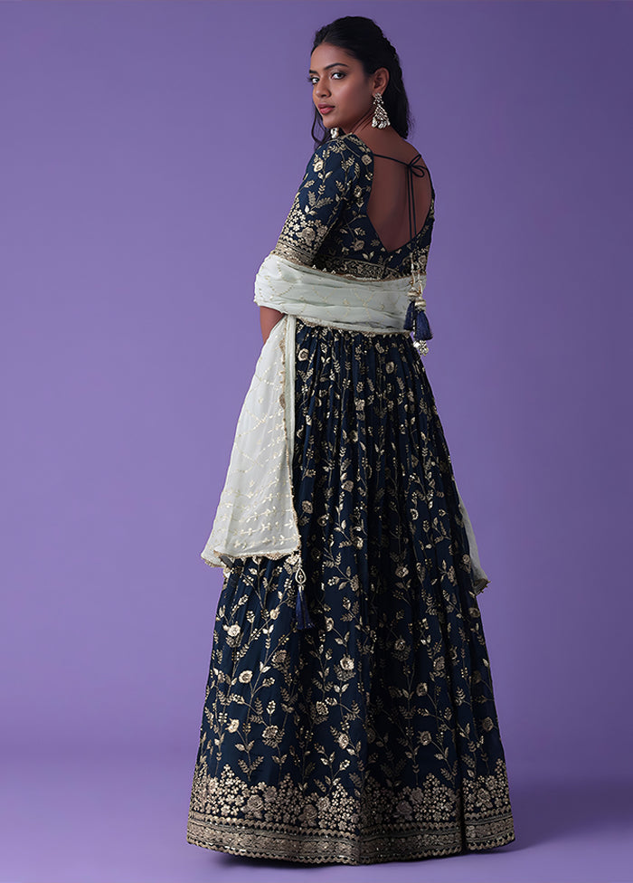 Blue Georgette Dupatta Lehenga Set