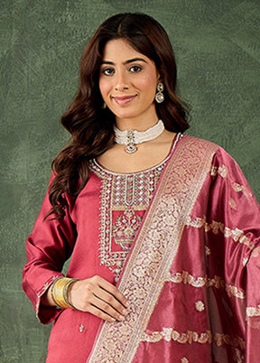 3 Pc Maroon Silk Suit Set