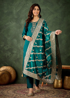 3 Pc Green Silk Suit Set
