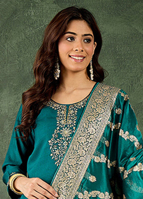 3 Pc Green Silk Suit Set