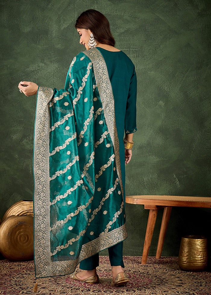 3 Pc Green Silk Suit Set