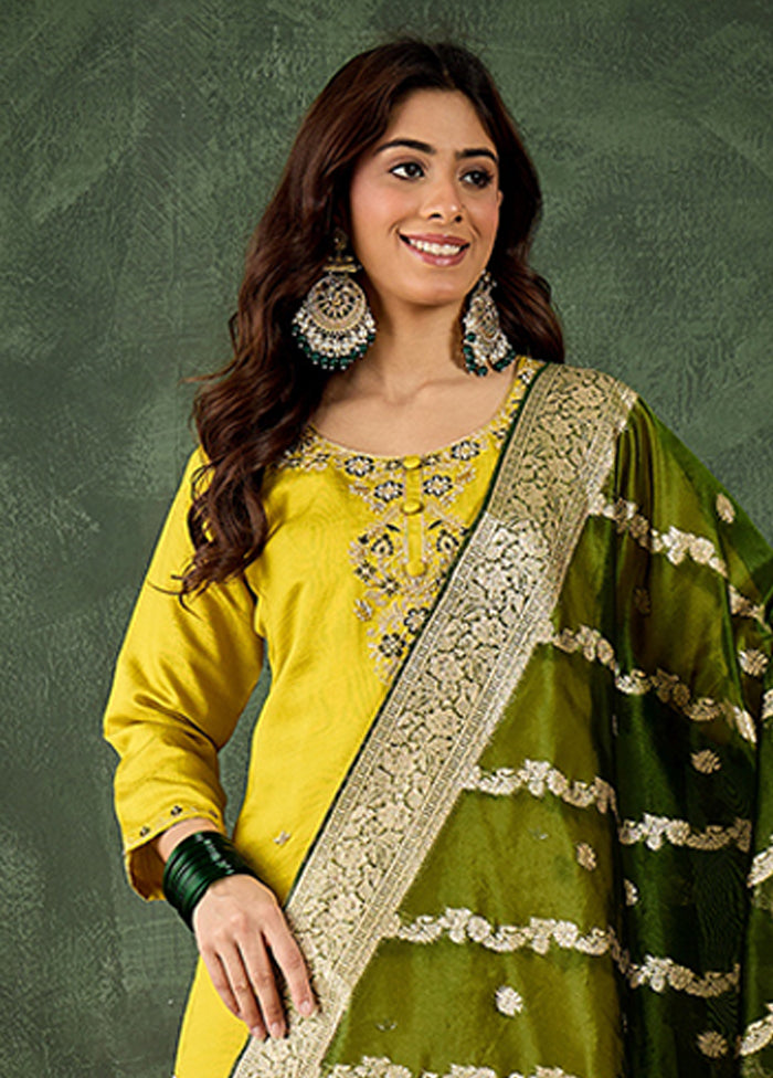 3 Pc Yellow Silk Suit Set