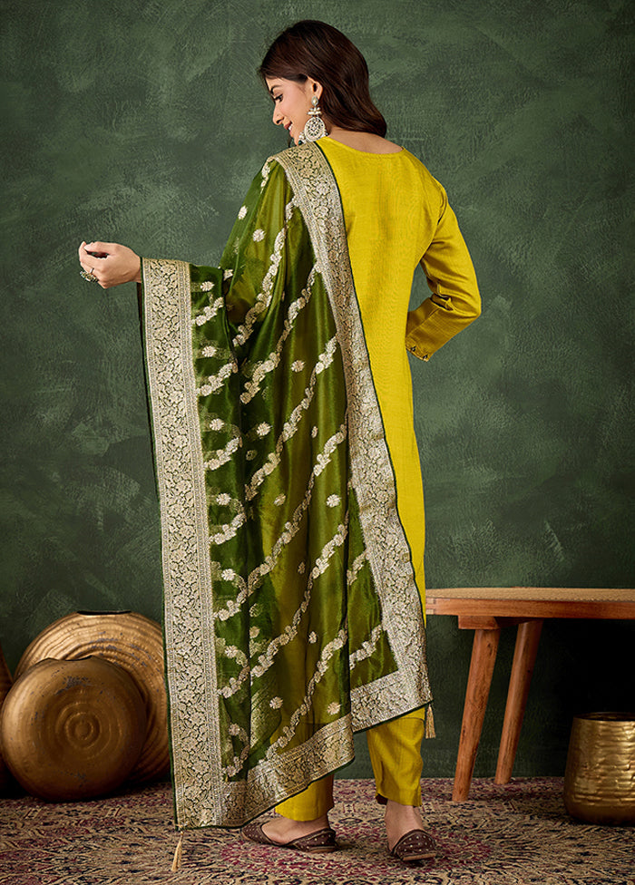 3 Pc Yellow Silk Suit Set