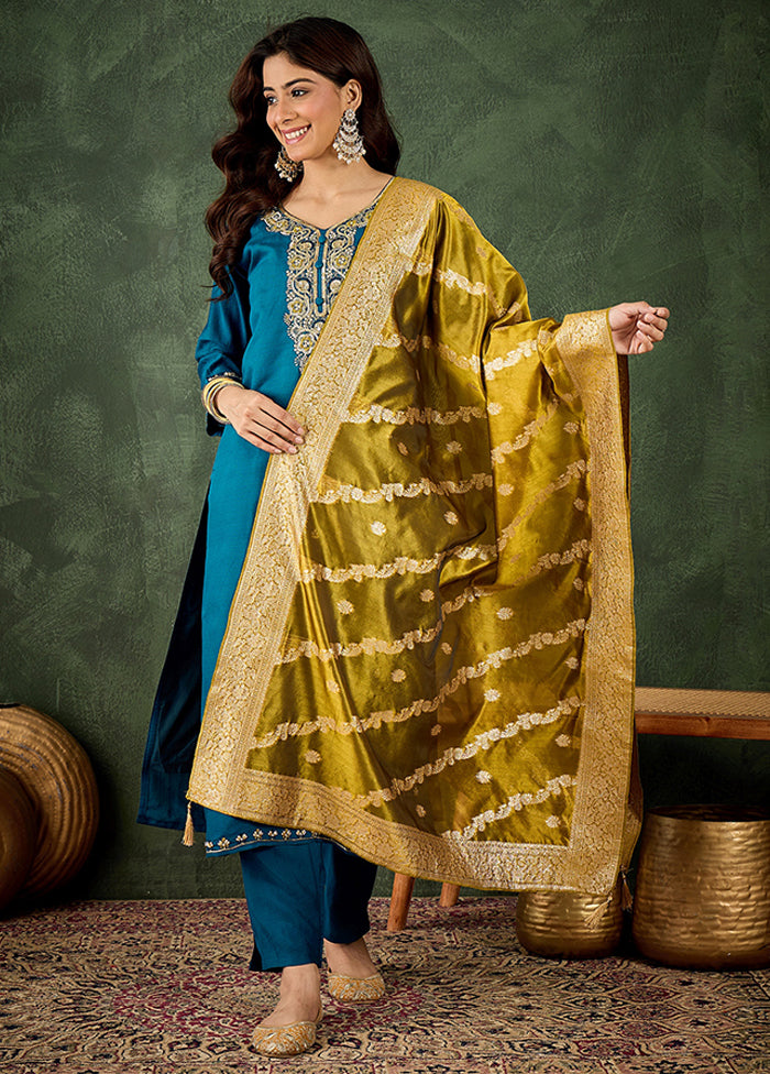 3 Pc Blue Silk Suit Set