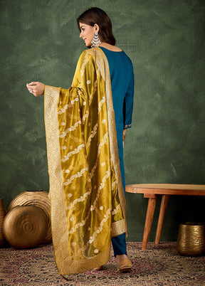 3 Pc Blue Silk Suit Set