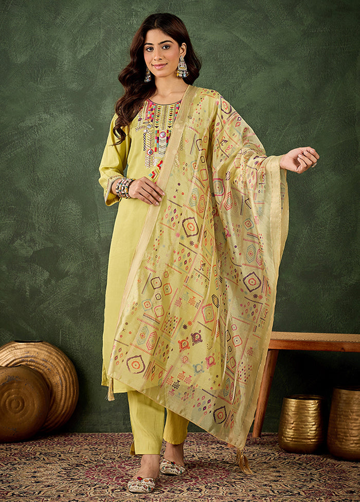 3 Pc Yellow Silk Suit Set