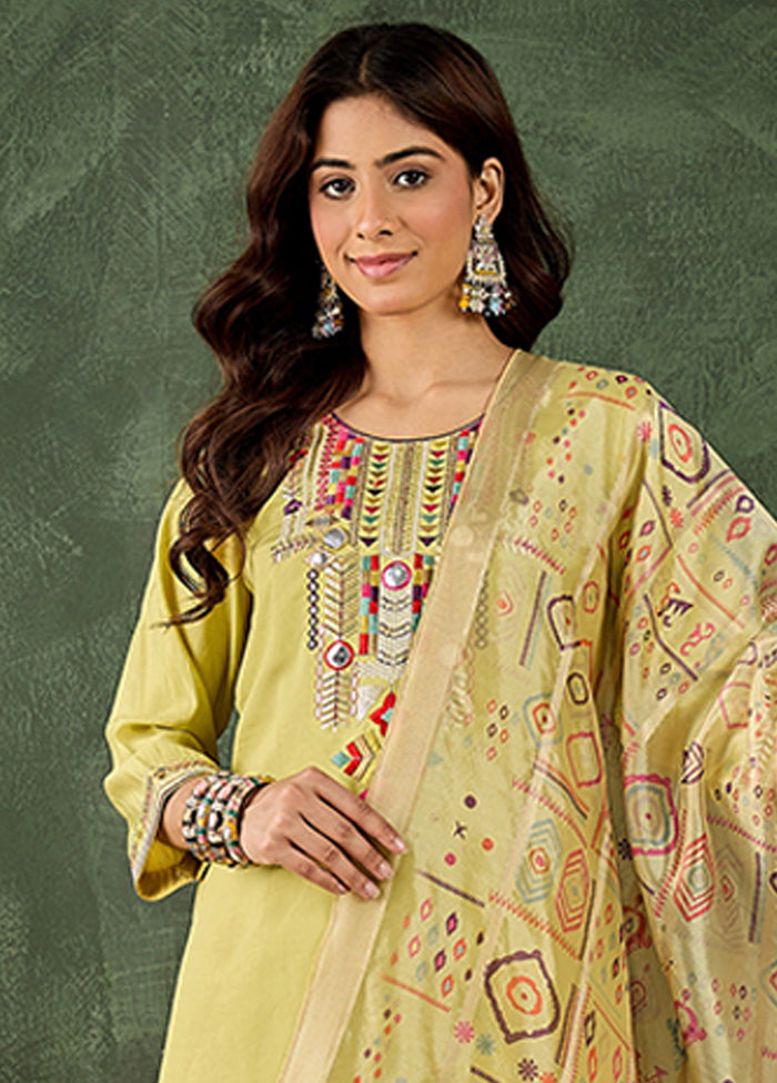 3 Pc Yellow Silk Suit Set
