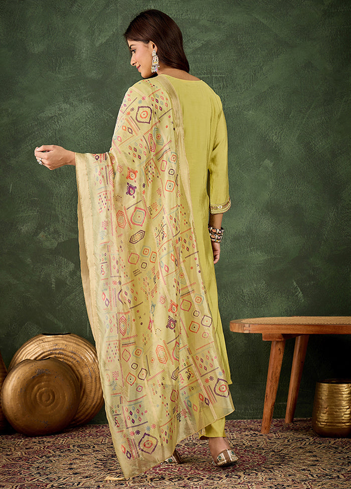 3 Pc Yellow Silk Suit Set