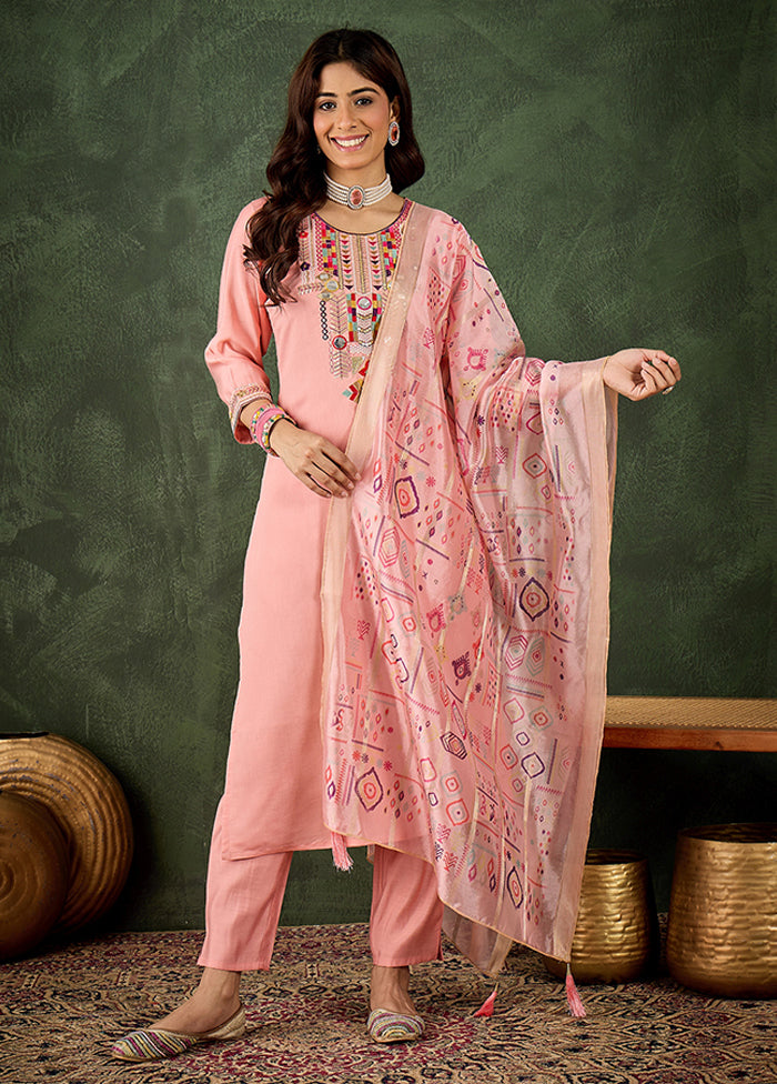 3 Pc Pink Silk Suit Set