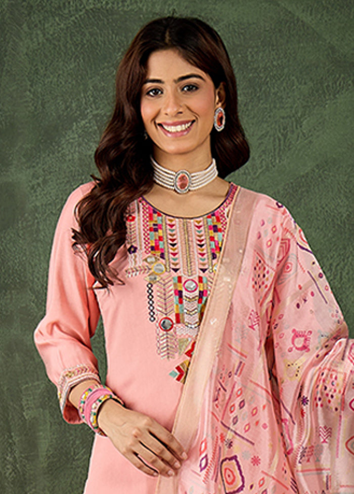 3 Pc Pink Silk Suit Set