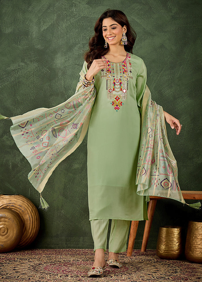 3 Pc Green Silk Suit Set