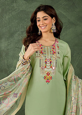 3 Pc Green Silk Suit Set