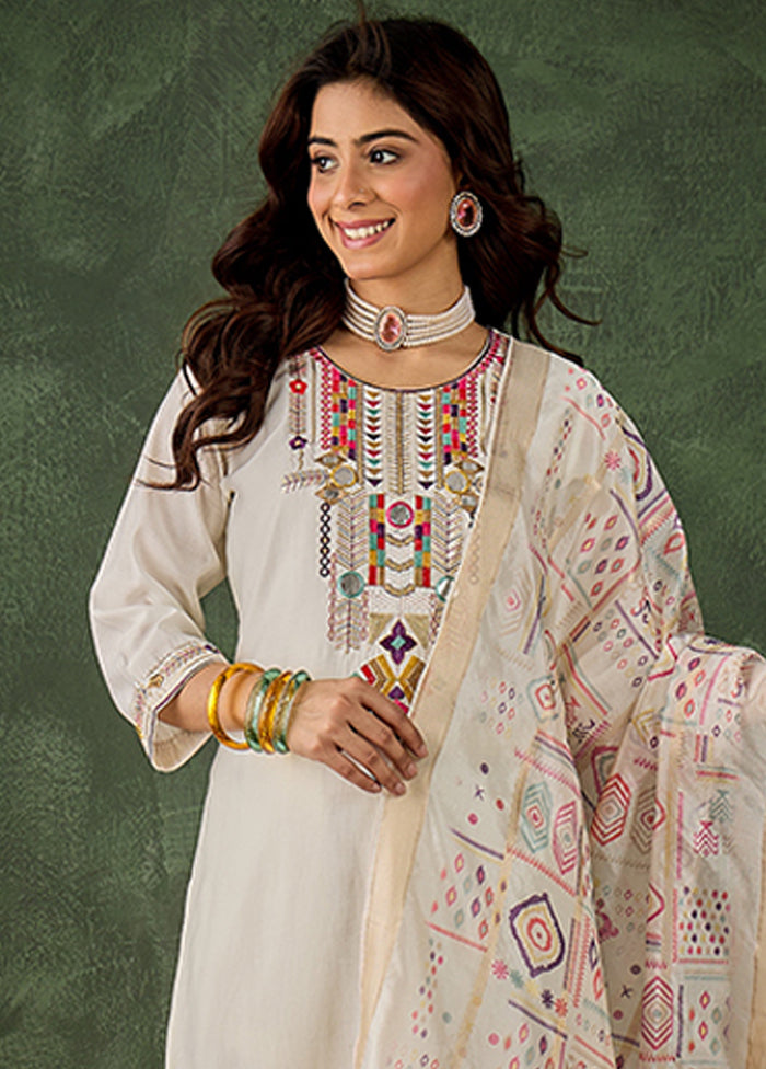 3 Pc Cream Silk Suit Set