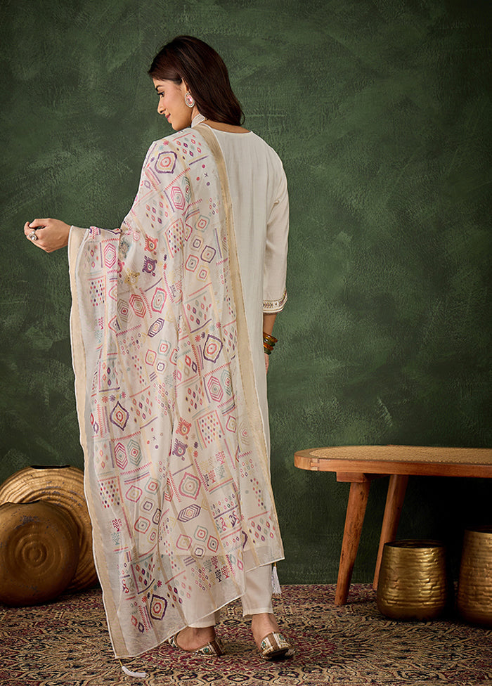 3 Pc Cream Silk Suit Set