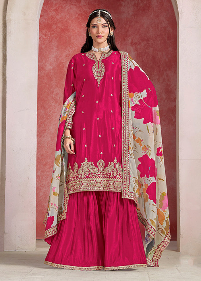 3 Pc Pink Silk Sharara Suits Set