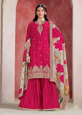 3 Pc Pink Silk Sharara Suits Set