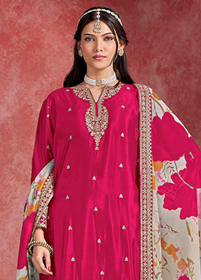 3 Pc Pink Silk Sharara Suits Set