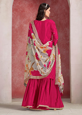 3 Pc Pink Silk Sharara Suits Set