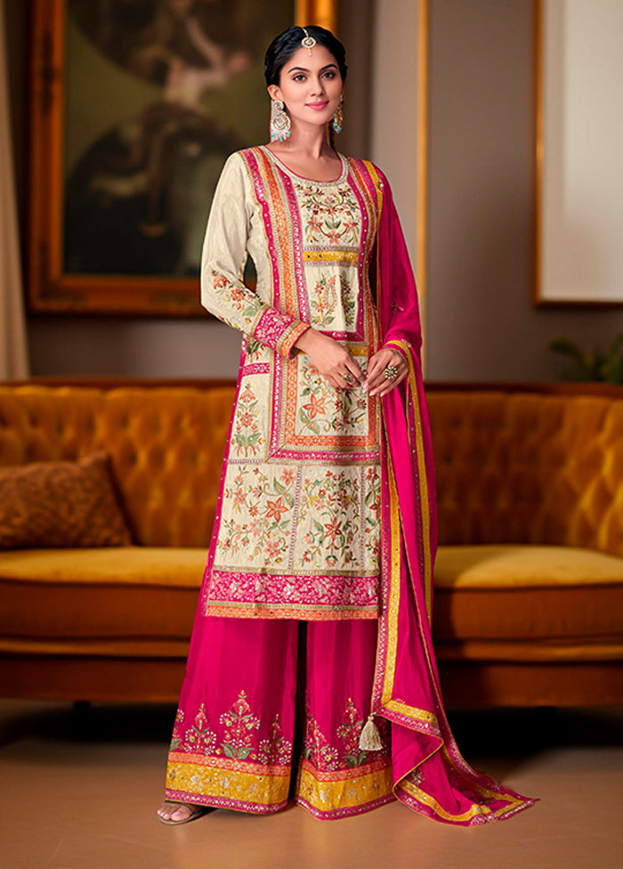 3 Pc Cream Silk Suit Set