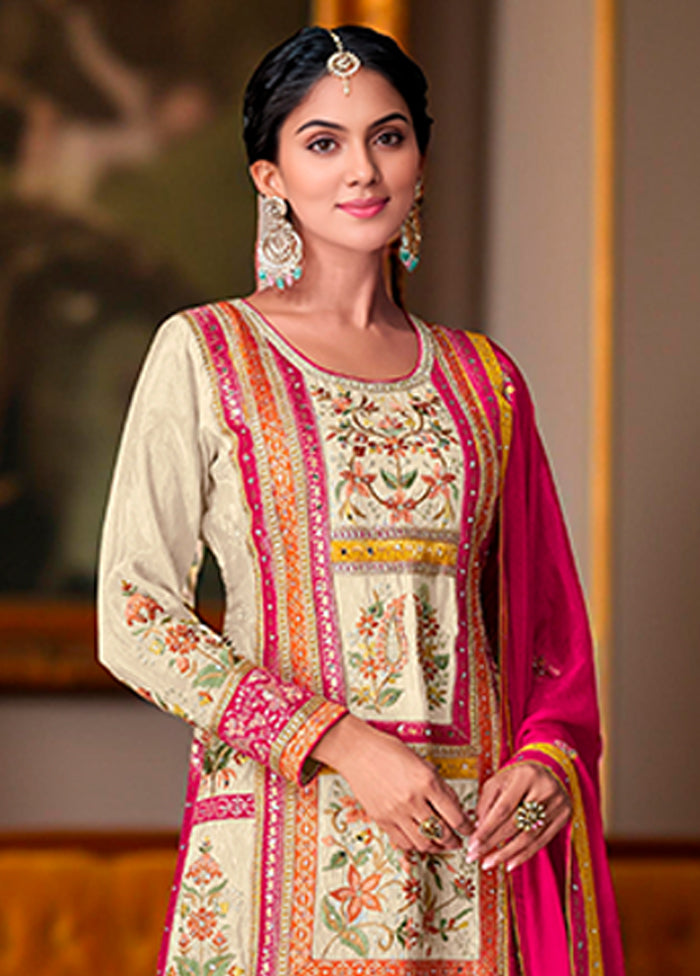 3 Pc Cream Silk Suit Set