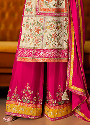 3 Pc Cream Silk Suit Set