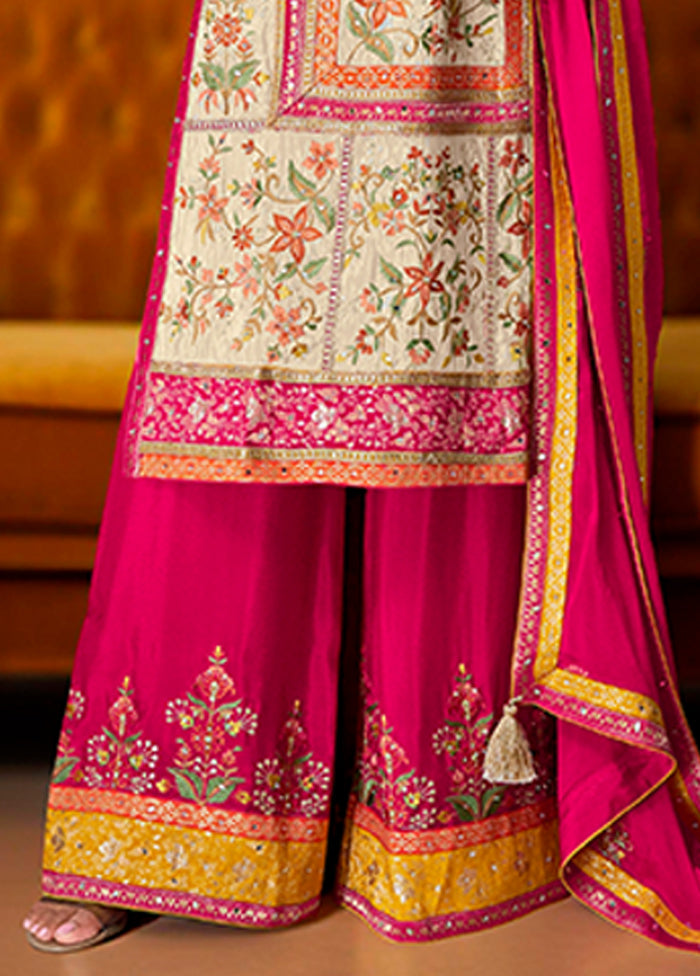3 Pc Cream Silk Suit Set