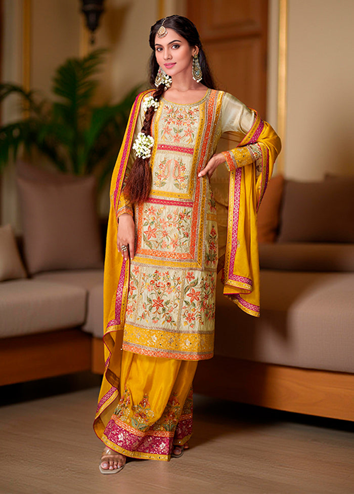 3 Pc Cream Silk Suit Set