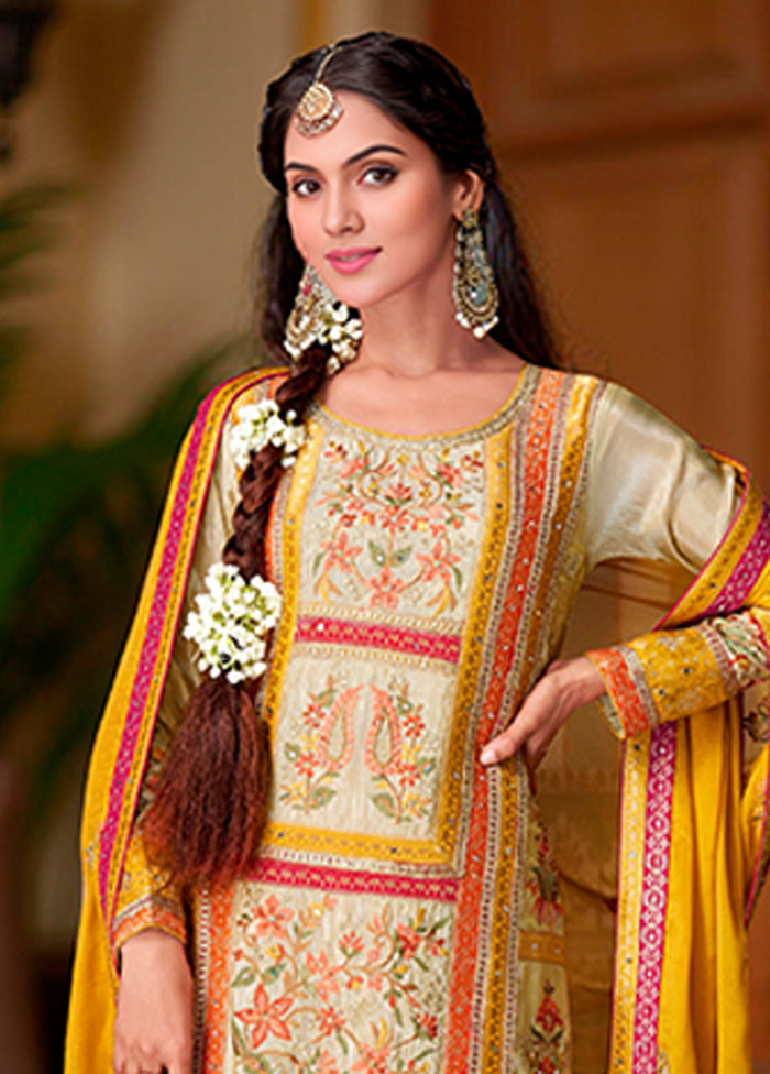 3 Pc Cream Silk Suit Set