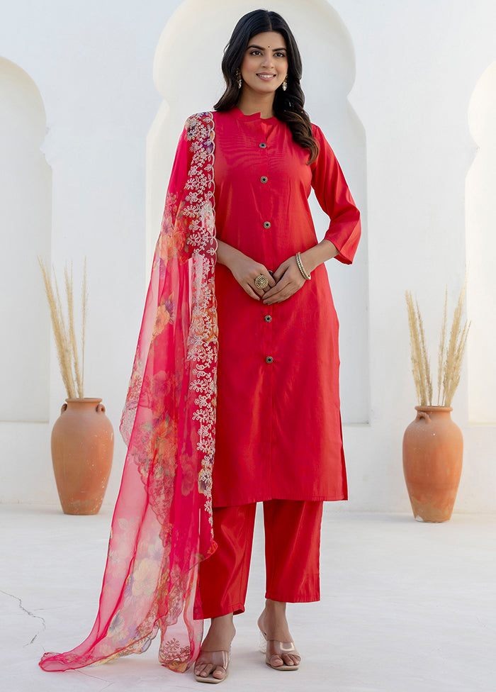 3 Pc Pink Silk Suit Set