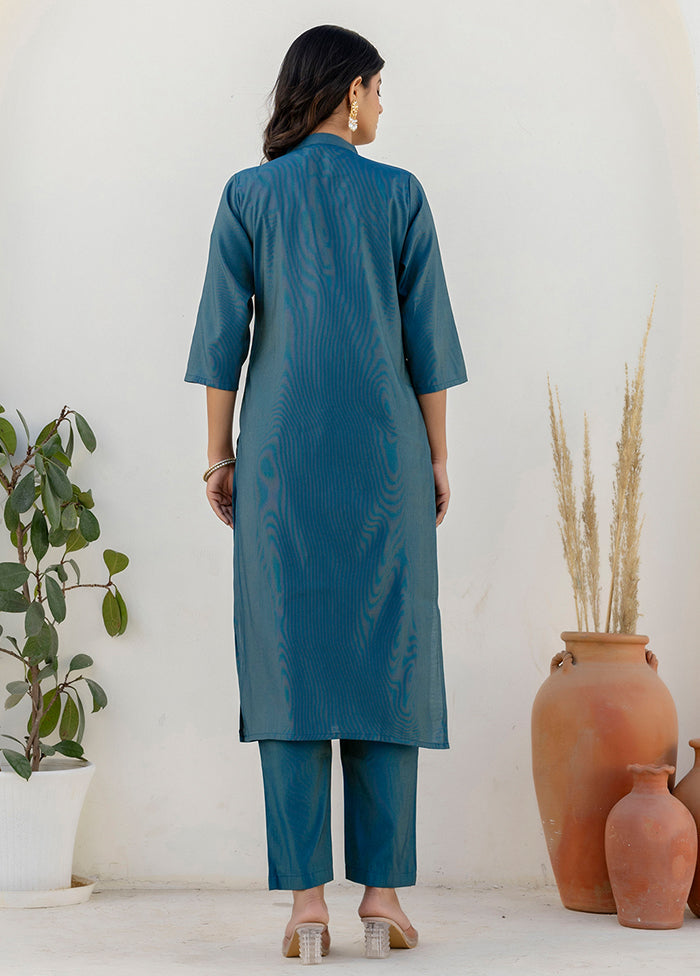 3 Pc Blue Silk Suit Set