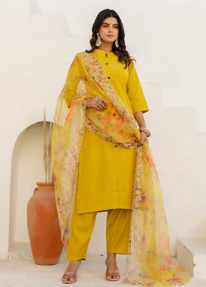 3 Pc Yellow Silk Suit Set