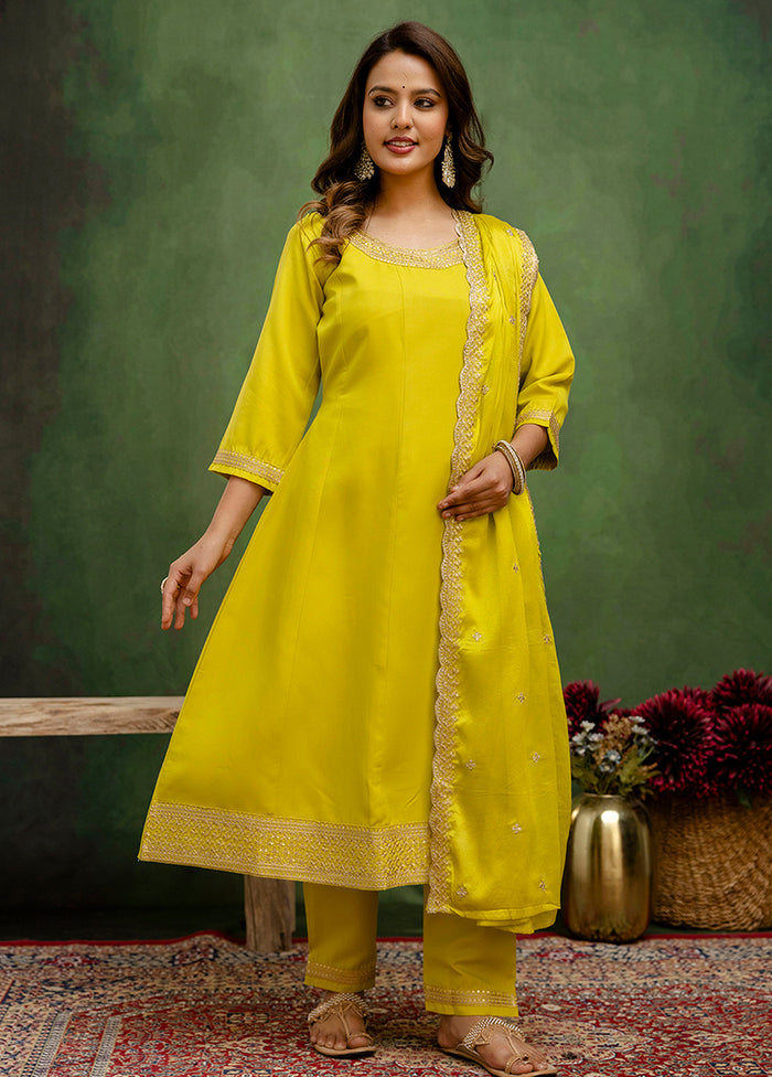 3 Pc Yellow Silk Suit Set