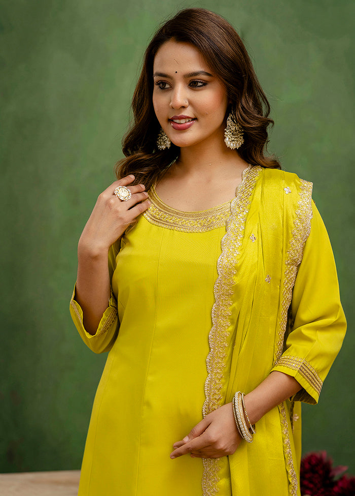 3 Pc Yellow Silk Suit Set