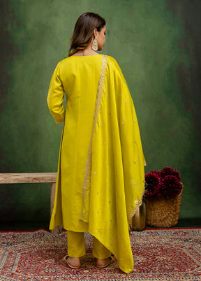 3 Pc Yellow Silk Suit Set